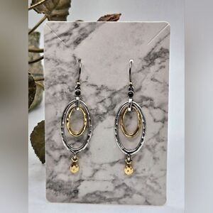 "5/$40" Two Tone Silver/Gold Layered Oval Circle Dangle Earrings
